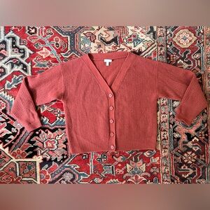 Garnet Hill Ribbed Cashmere Cropped Cardigan in Rose Pink— Size Small